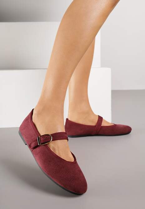 Bordowe Balerinki Mary Jane z Klamrą Zaurg