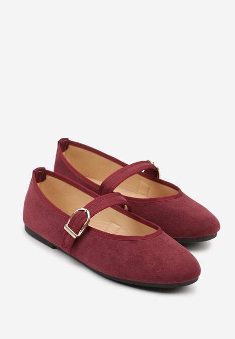 Bordowe Balerinki Mary Jane z Klamrą Zaurg 5