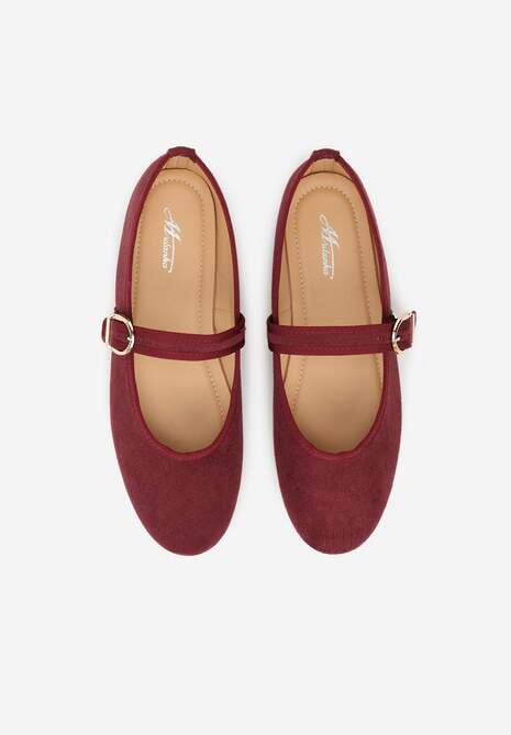 Bordowe Balerinki Mary Jane z Klamrą Zaurg 6