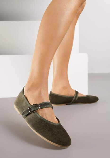 Zielone Balerinki Mary Jane z Klamrą Zaurg