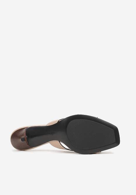 Ciemnobeżowe Klapki na Szpilce z Wycięciami po Bokach Amaliliphis 7