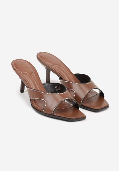 Brązowe Klapki na Szpilce z Wycięciami po Bokach Amaliliphis 5