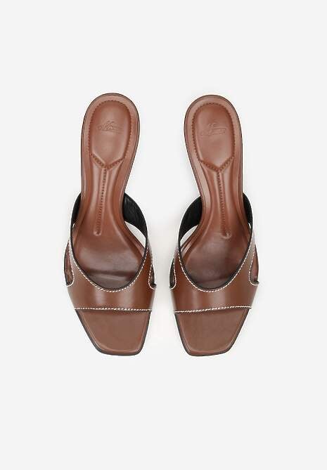 Brązowe Klapki na Szpilce z Wycięciami po Bokach Amaliliphis 6