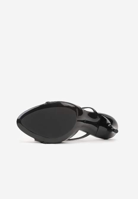 Czarne Klapki na Szpilce z Paskami Klamerką i Lakierowanym Połyskiem Urneiros 7
