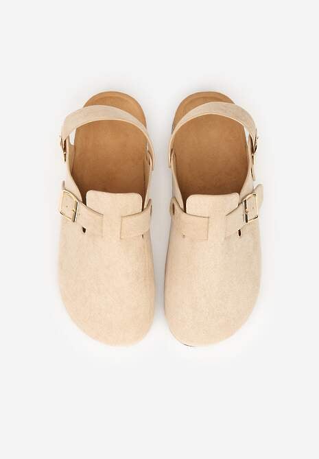 Beżowe Sandały Typu Chodaki z Klamrami Silvermore 6