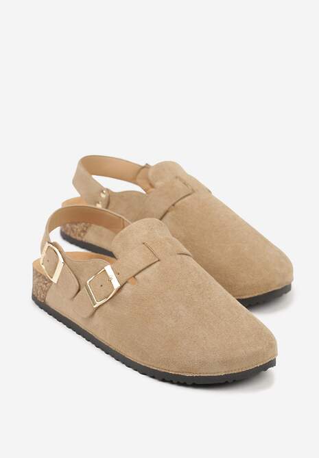Ciemnobeżowe Sandały Typu Chodaki z Klamrami Silvermore 5