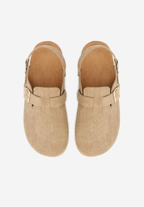 Ciemnobeżowe Sandały Typu Chodaki z Klamrami Silvermore 6