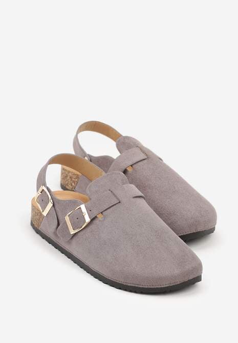 Szare Sandały Typu Chodaki z Klamrami Silvermore 5