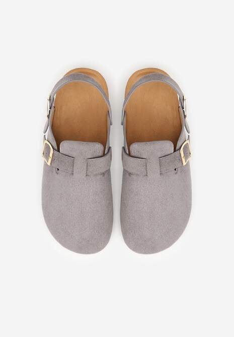 Szare Sandały Typu Chodaki z Klamrami Silvermore 6