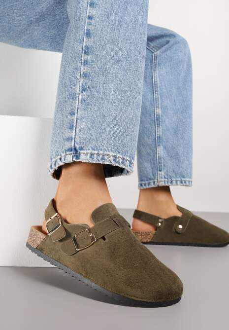 Zielone Sandały Typu Chodaki z Klamrami Silvermore