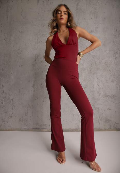 Bordowe Legginsy Dzwony High Waist Orruvana