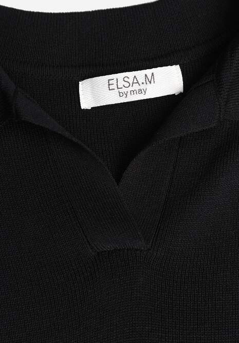 Czarna Sweterkowa Bluzka z Wiskozy z Kołnierzykiem i Usztywnioną Linią Ramion Helite 6