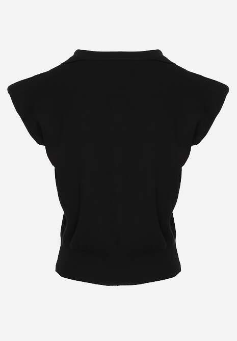 Czarna Sweterkowa Bluzka z Wiskozy z Kołnierzykiem i Usztywnioną Linią Ramion Helite 7