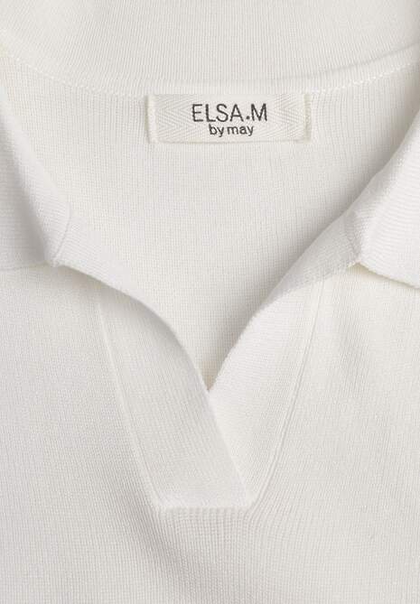 Biała Sweterkowa Bluzka z Wiskozy z Kołnierzykiem i Usztywnioną Linią Ramion Helite 6