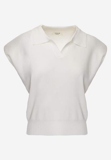 Biała Sweterkowa Bluzka z Wiskozy z Kołnierzykiem i Usztywnioną Linią Ramion Helite 6