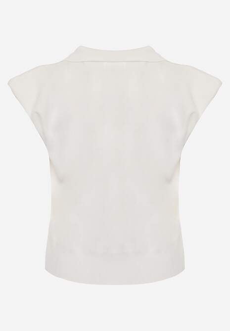 Biała Sweterkowa Bluzka z Wiskozy z Kołnierzykiem i Usztywnioną Linią Ramion Helite 7