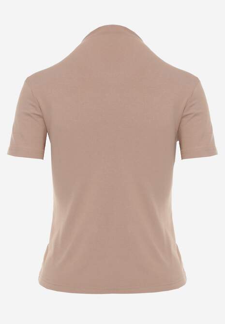 Beżowy Wiskozowy T-shirt o Dopasowanym Kroju z Golfem Isomina 7