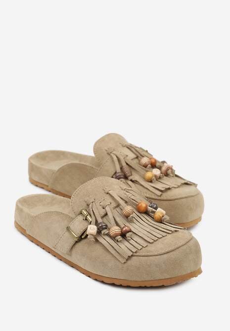 Zielone Klapki na Platformie Ozdobione Koralikami Klamrami i Frędzlami Leurecea 5