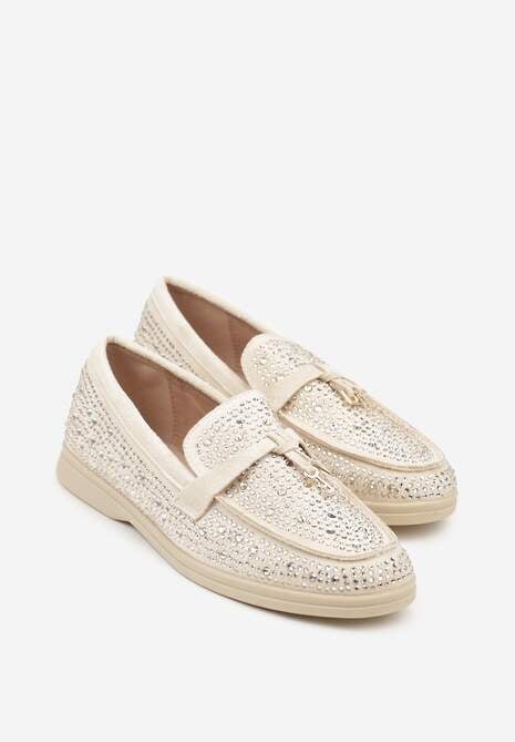Beżowe Mokasyny z Cyrkoniami i Ozdobami Distantsteam 5