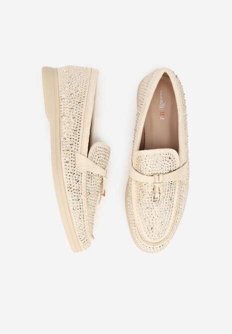 Beżowe Mokasyny z Cyrkoniami i Ozdobami Distantsteam 6