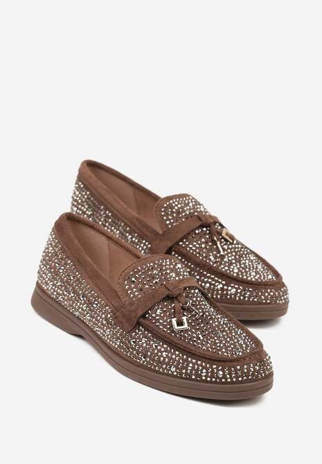 Brązowe Mokasyny z Cyrkoniami i Ozdobami Distantsteam 5