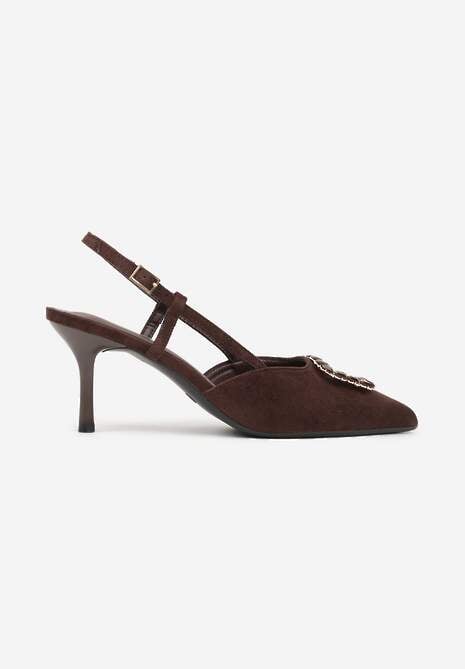 Brązowe Sandały na Szpilce Ozdobione Aplikacją z Cyrkoniami Orinriane 4