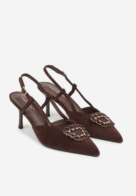 Brązowe Sandały na Szpilce Ozdobione Aplikacją z Cyrkoniami Orinriane 5