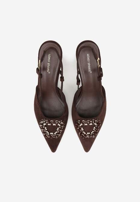 Brązowe Sandały na Szpilce Ozdobione Aplikacją z Cyrkoniami Orinriane 6