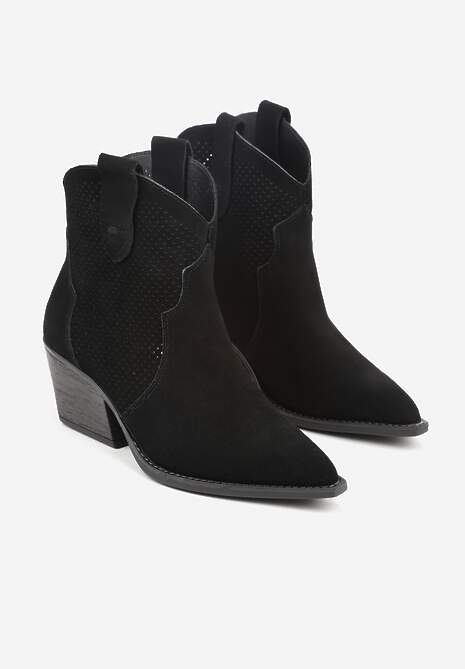 Czarne Botki Typu Kowbojki na Stożku ze Skóry Naturalnej Clearfeather 5