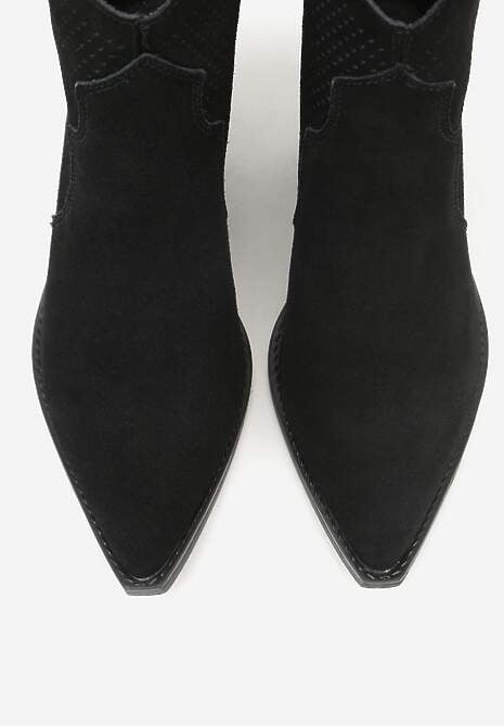 Czarne Botki Typu Kowbojki na Stożku ze Skóry Naturalnej Clearfeather 6