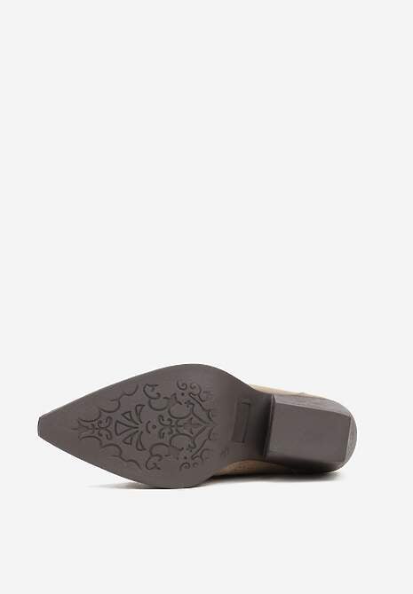 Ciemnobeżowe Botki Typu Kowbojki na Stożku ze Skóry Naturalnej Clearfeather 7