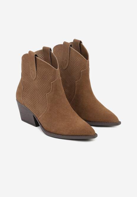 Brązowe Botki Typu Kowbojki na Stożku ze Skóry Naturalnej Clearfeather 5