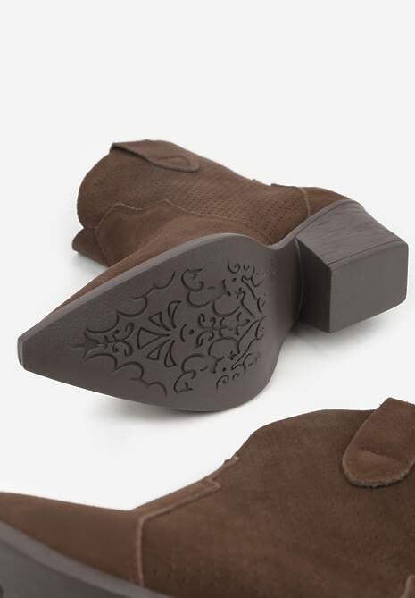 Ciemnobrązowe Botki Typu Kowbojki na Stożku ze Skóry Naturalnej Clearfeather 7