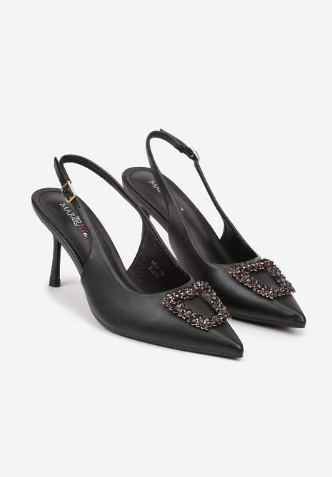 Czarne Sandały na Szpilce Ozdobione Aplikacją z Cyrkoniami Isleheart 5