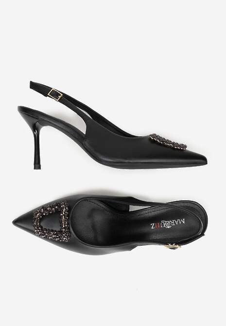 Czarne Sandały na Szpilce Ozdobione Aplikacją z Cyrkoniami Isleheart 6