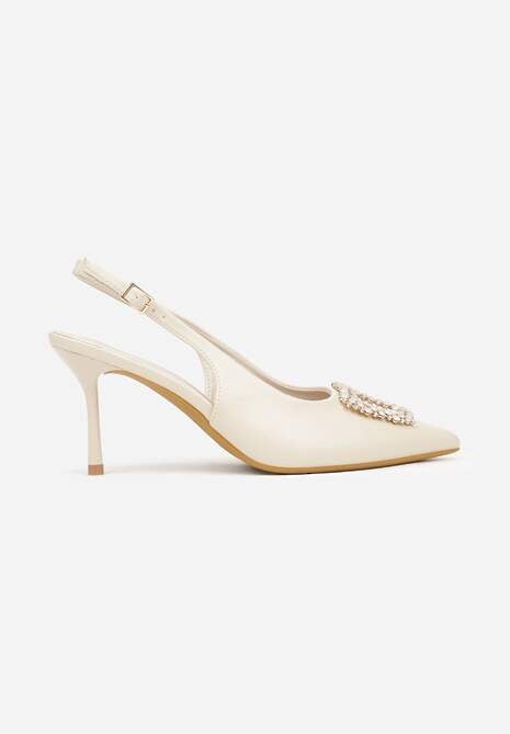 Beżowe Sandały na Szpilce Ozdobione Aplikacją z Cyrkoniami Isleheart 4