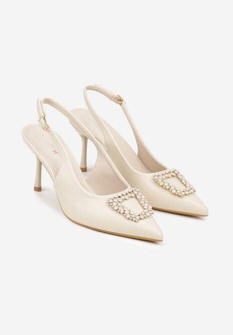 Beżowe Sandały na Szpilce Ozdobione Aplikacją z Cyrkoniami Isleheart 5