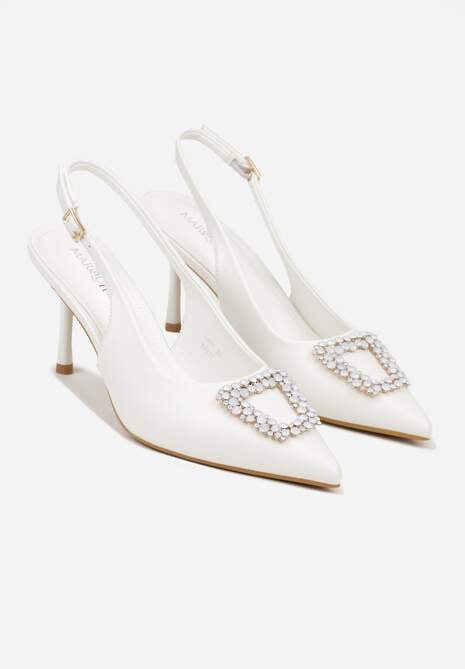 Białe Sandały na Szpilce Ozdobione Aplikacją z Cyrkoniami Isleheart 5