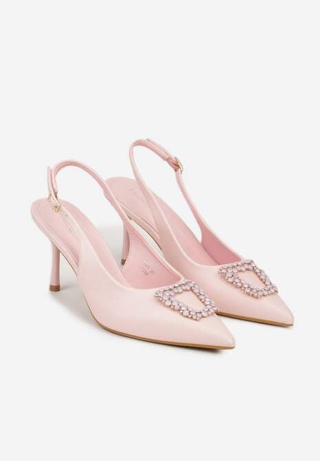 Różowe Sandały na Szpilce Ozdobione Aplikacją z Cyrkoniami Isleheart 5