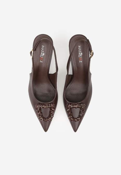 Brązowe Sandały na Szpilce Ozdobione Aplikacją z Cyrkoniami Isleheart 6
