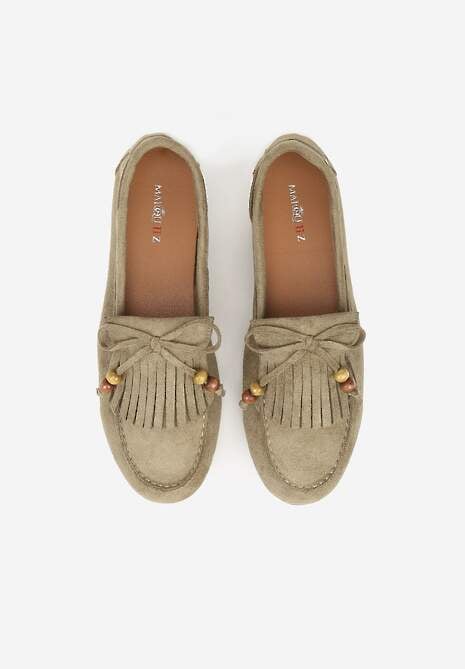 Zielone Mokasyny z Koralikami Kokardą i Frędzlami Nahda 6