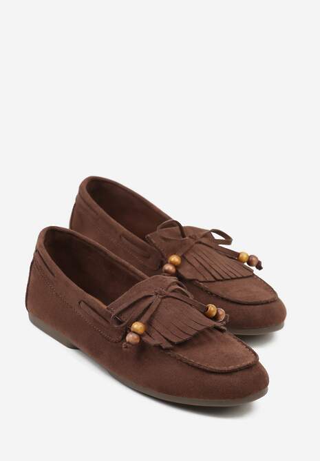 Brązowe Mokasyny z Koralikami Kokardą i Frędzlami Nahda 5
