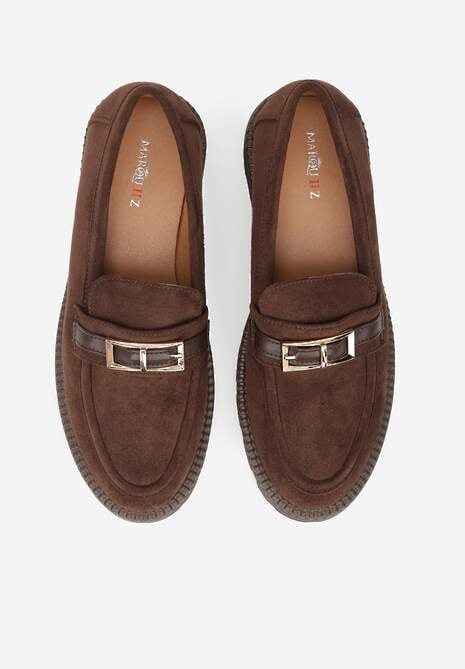 Brązowe Mokasyny z Metaliczną Klamrą Glitterfly 6