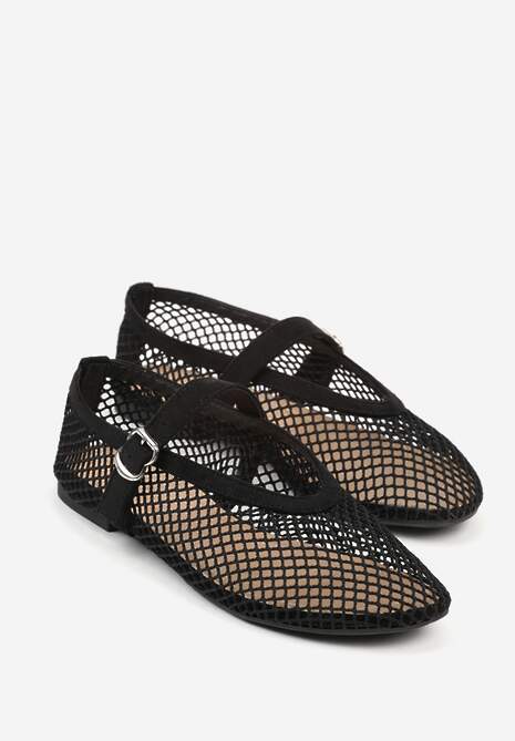 Czarne Balerinki Ozdobione Siateczką Arolamar 5