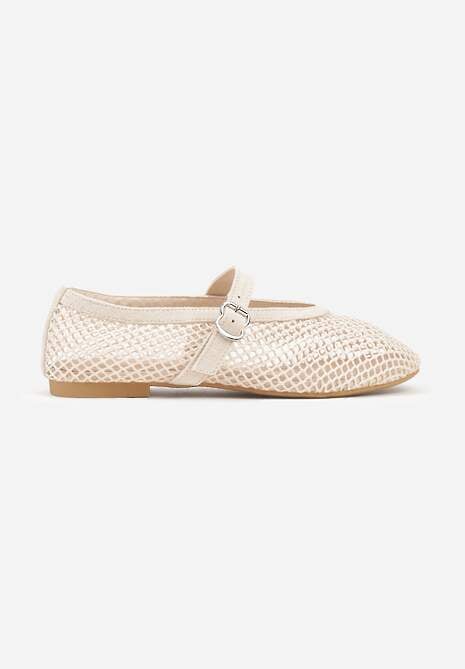 Beżowe Balerinki Ozdobione Siateczką Arolamar 4