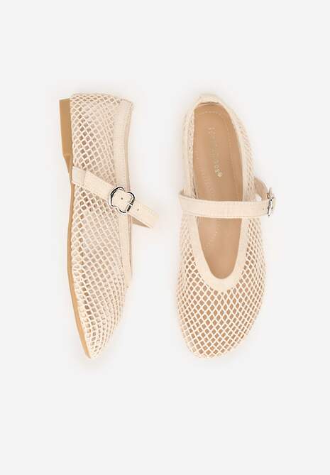 Beżowe Balerinki Ozdobione Siateczką Arolamar 6