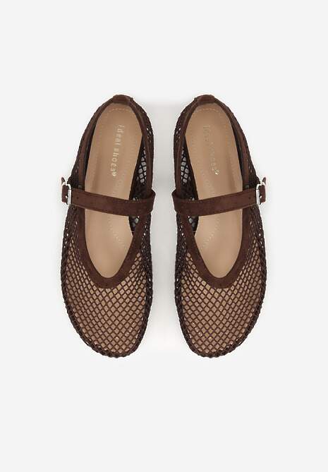 Brązowe Balerinki Ozdobione Siateczką Arolamar 6