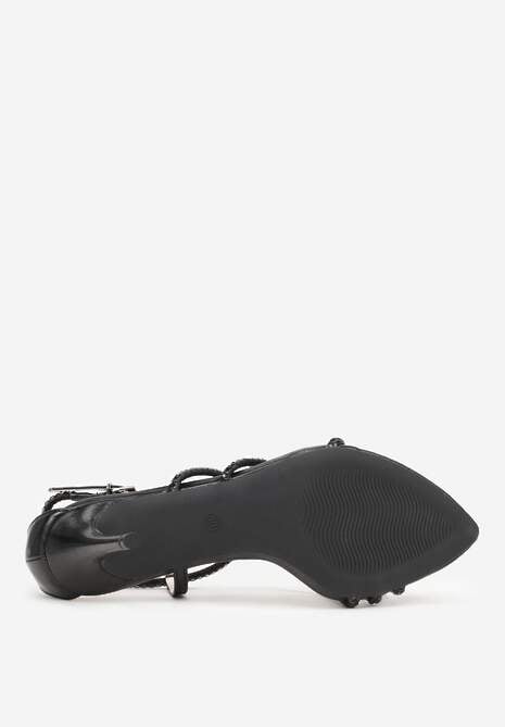 Czarne Sandały na Szpilce z Cyrkoniowymi Paskami Evirane 7