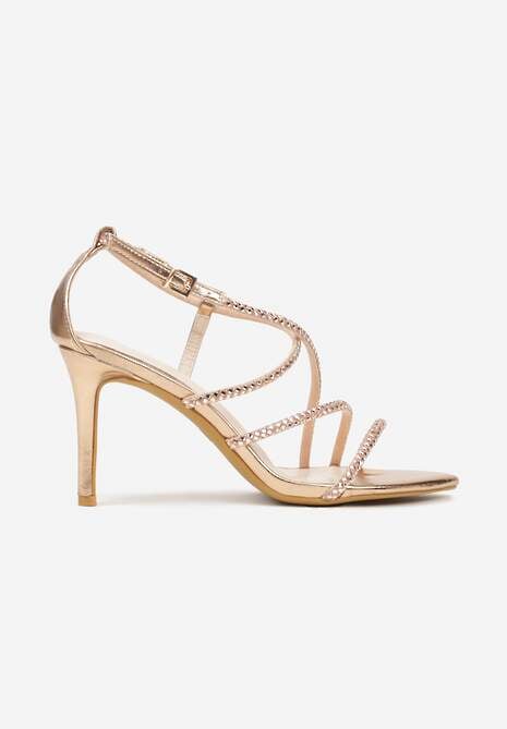 Szampańskie Sandały na Szpilce z Cyrkoniowymi Paskami Evirane 4
