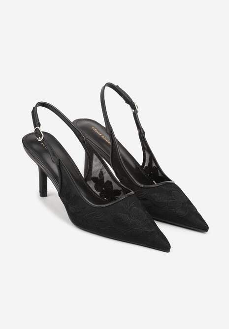 Czarne Sandały na Szpilce Ozdobione Haftem Chelmeda 5